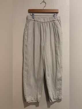Quince Oatmeal Elastic-Waist 100% Flax Euro Linen Pants, Breathable & Light, Sm